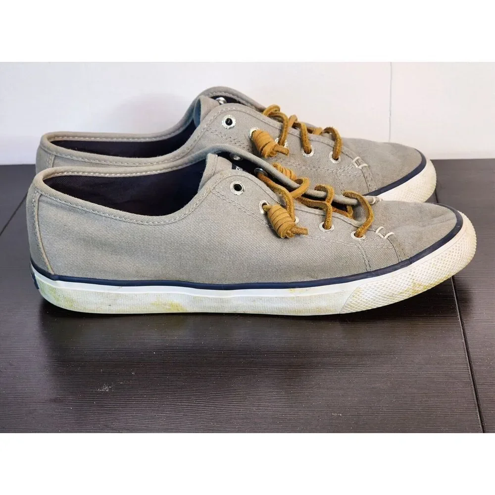 Sperry Top Sider Seacoast Charcoal‎ Light Grey Canvas Boat Shoes STS90551 8M